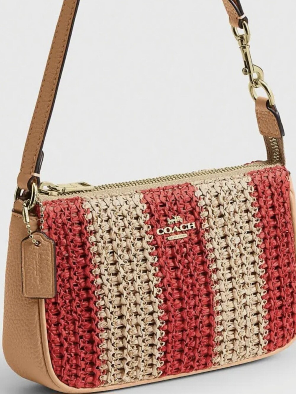 NWT Coach Nolita 19 Sm. Grab Clutch Raffia & Leather Red & Tan - Picture 9 of 12
